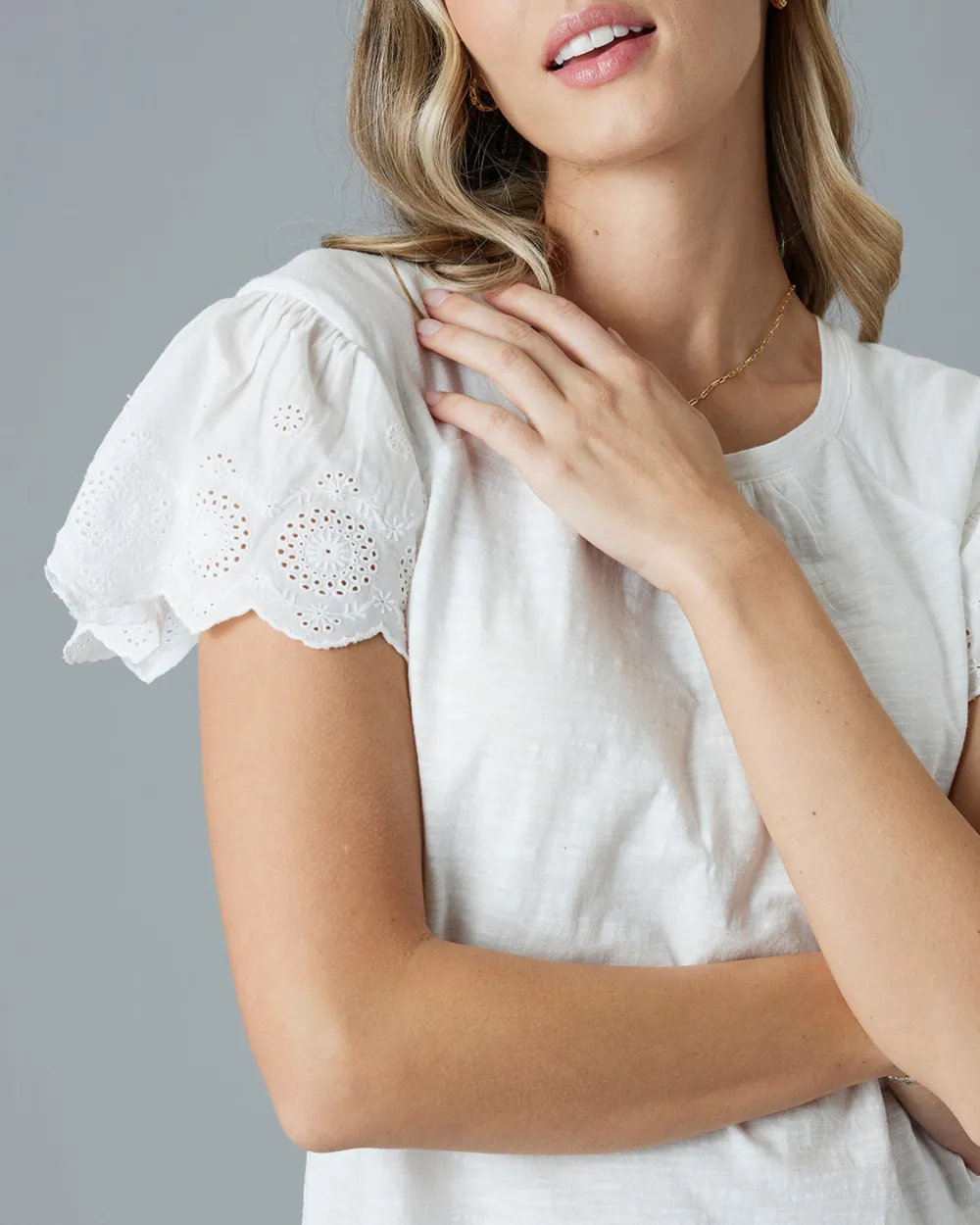 Casual T-Shirt With Delicate Eyelet Detailing