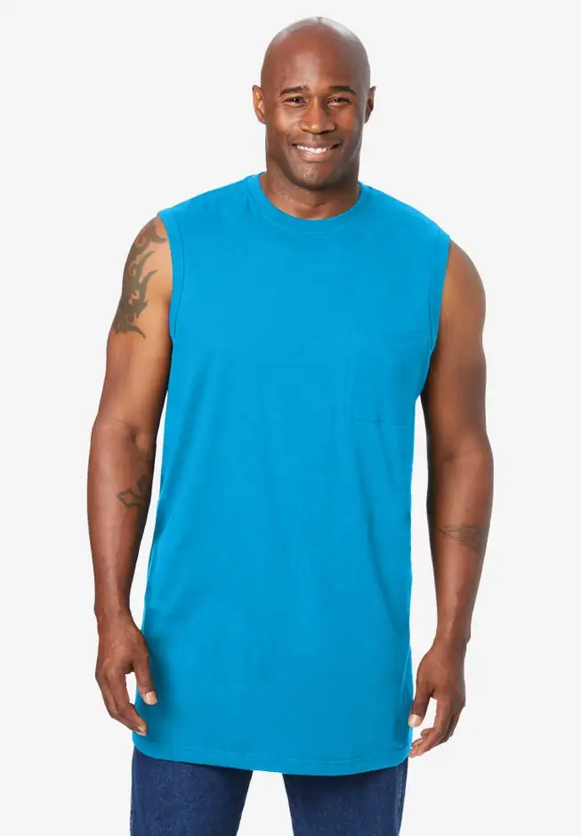 Shrink-Less Longer-Length Lightweight Muscle Pocket Tee