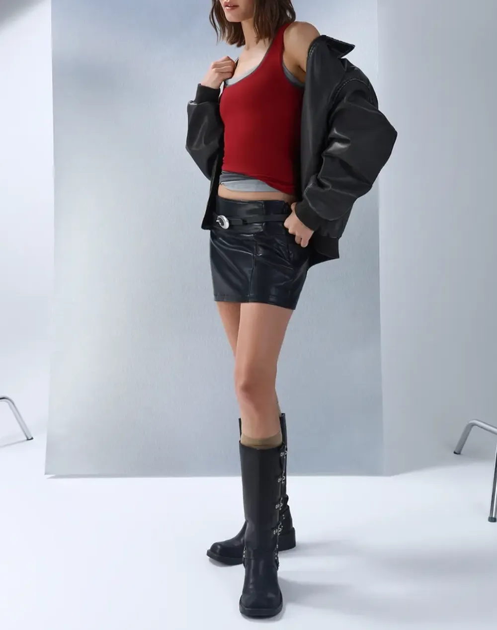 Faux Leather Bomber Jacket