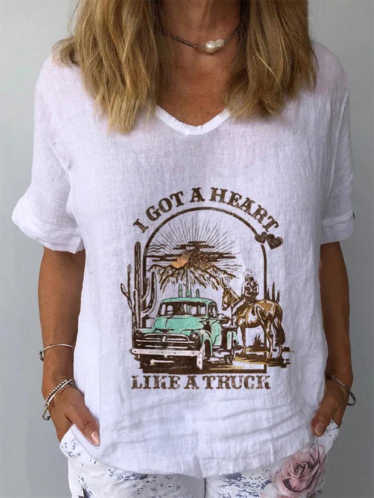 Women'S I Got A Heart Like A Truck V-Neck Short-Sleeve Shirt