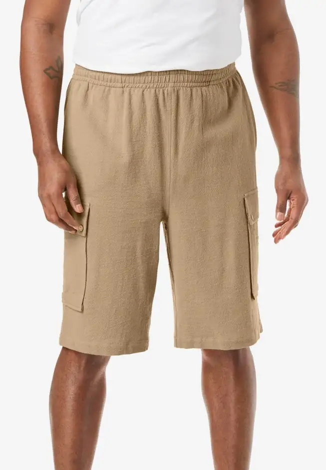 Full Elastic Waist Gauze Cargo Shorts