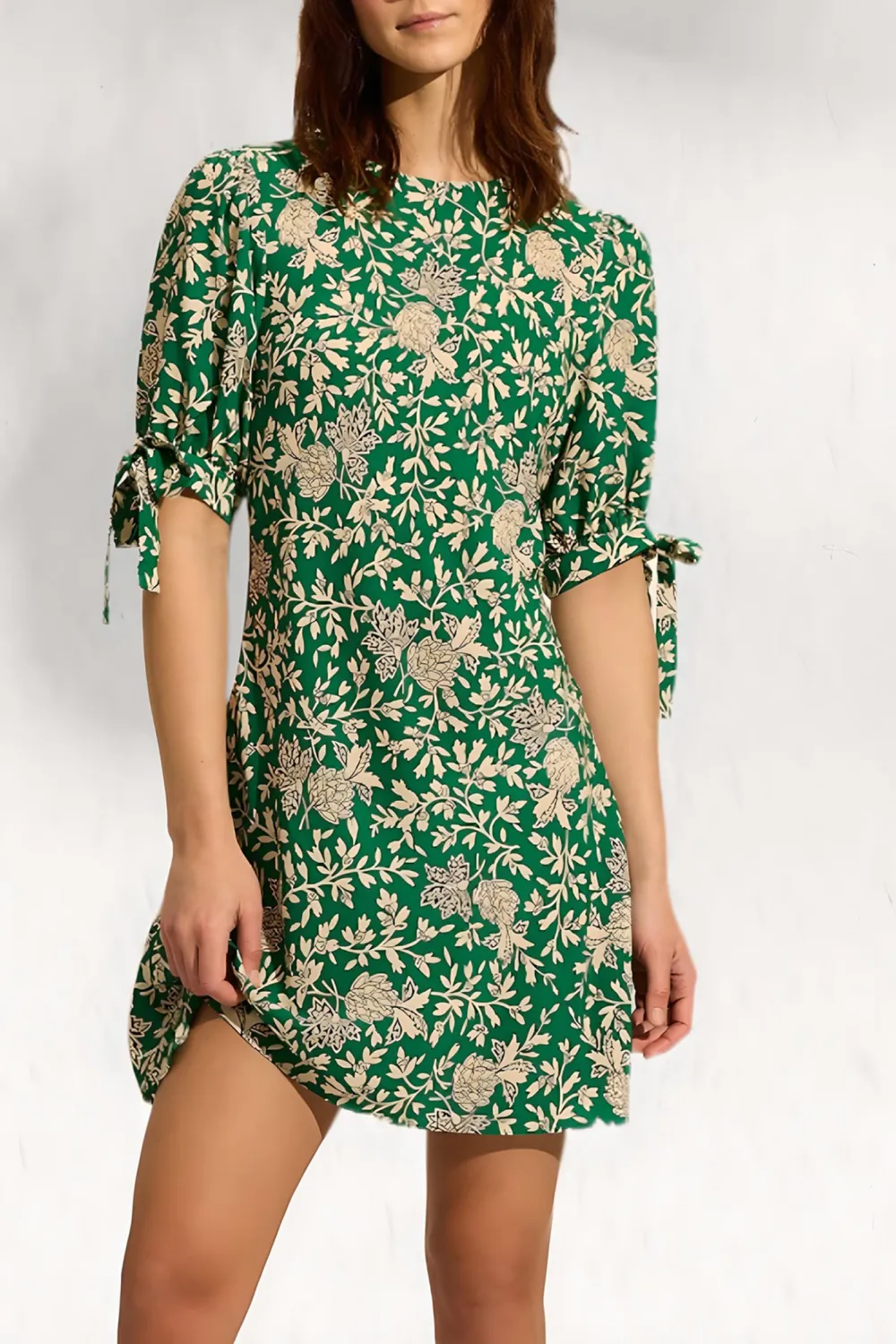 Simple Temperament Apple Green Plants Print  Dress