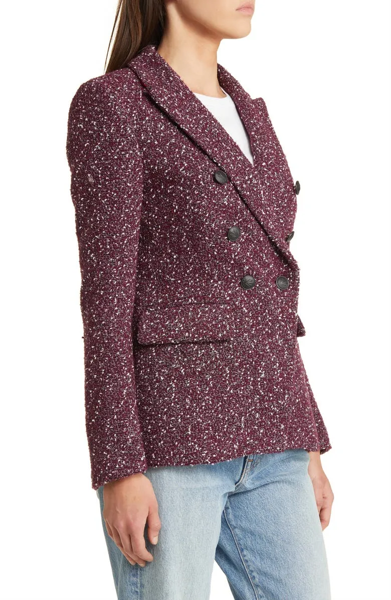 Double Breasted Wool Blend Tweed Blazer