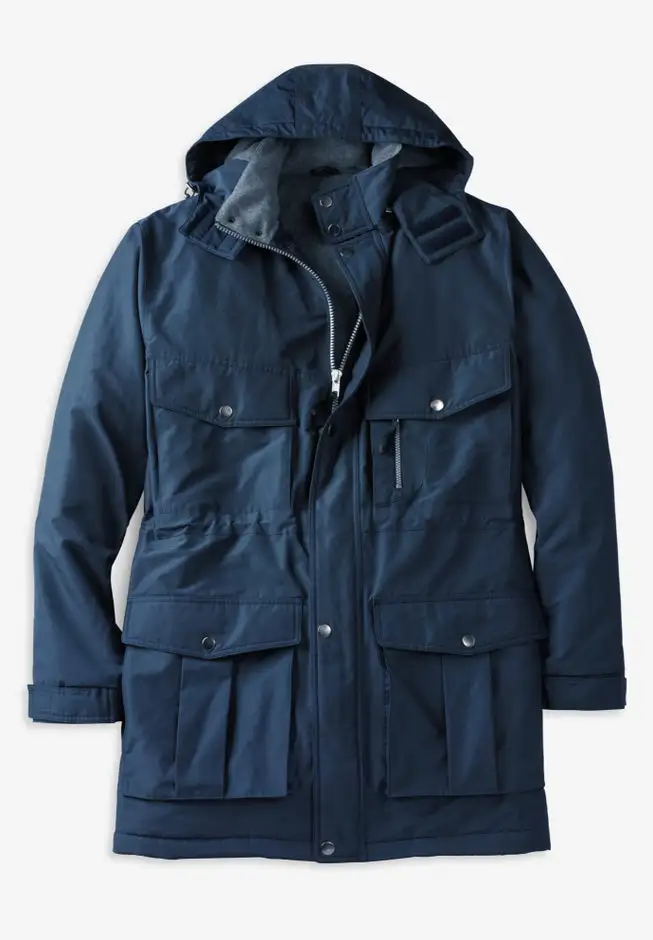 Fleece-Lined Parka with Detachable Hood and 6 Pockets