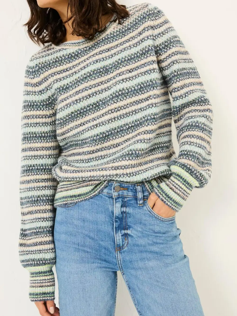 Blue Stripe Knitted Crew Neck Jumper