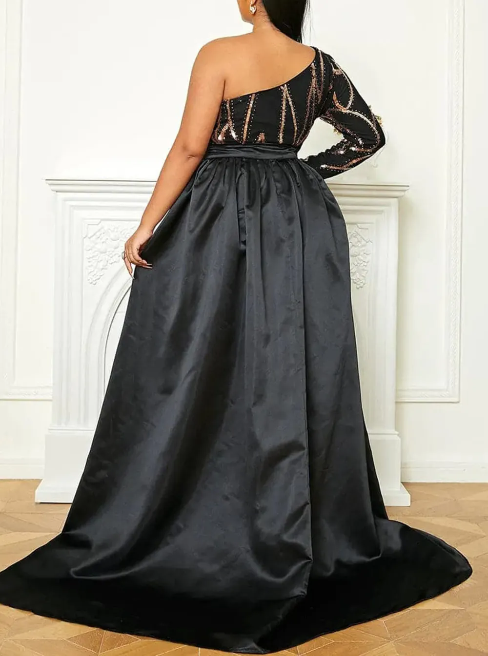 One Shoulder Cloak Sequin Prom Dress