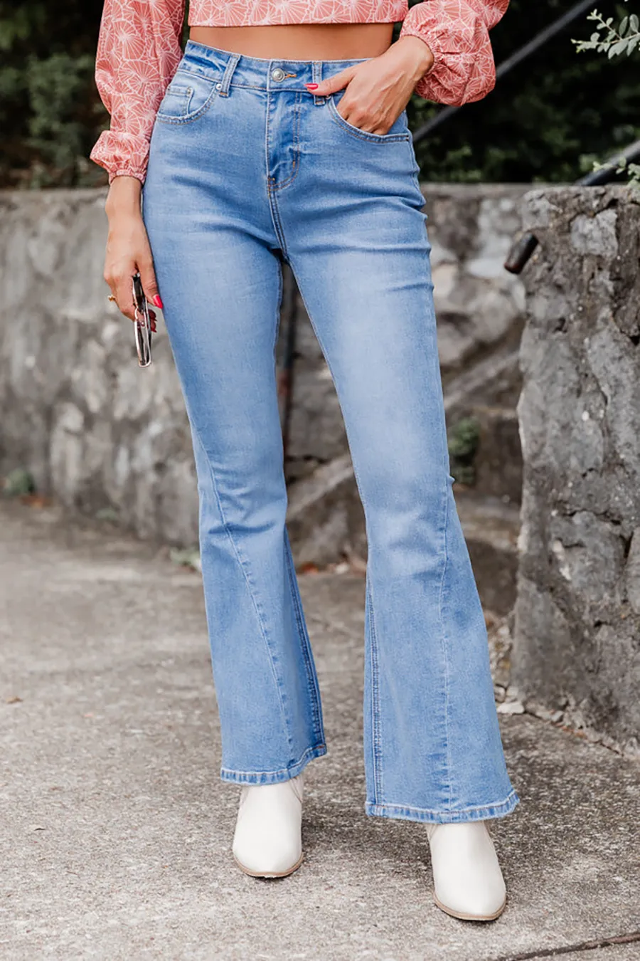 Medium Wash Seam Detail Flare Jeans