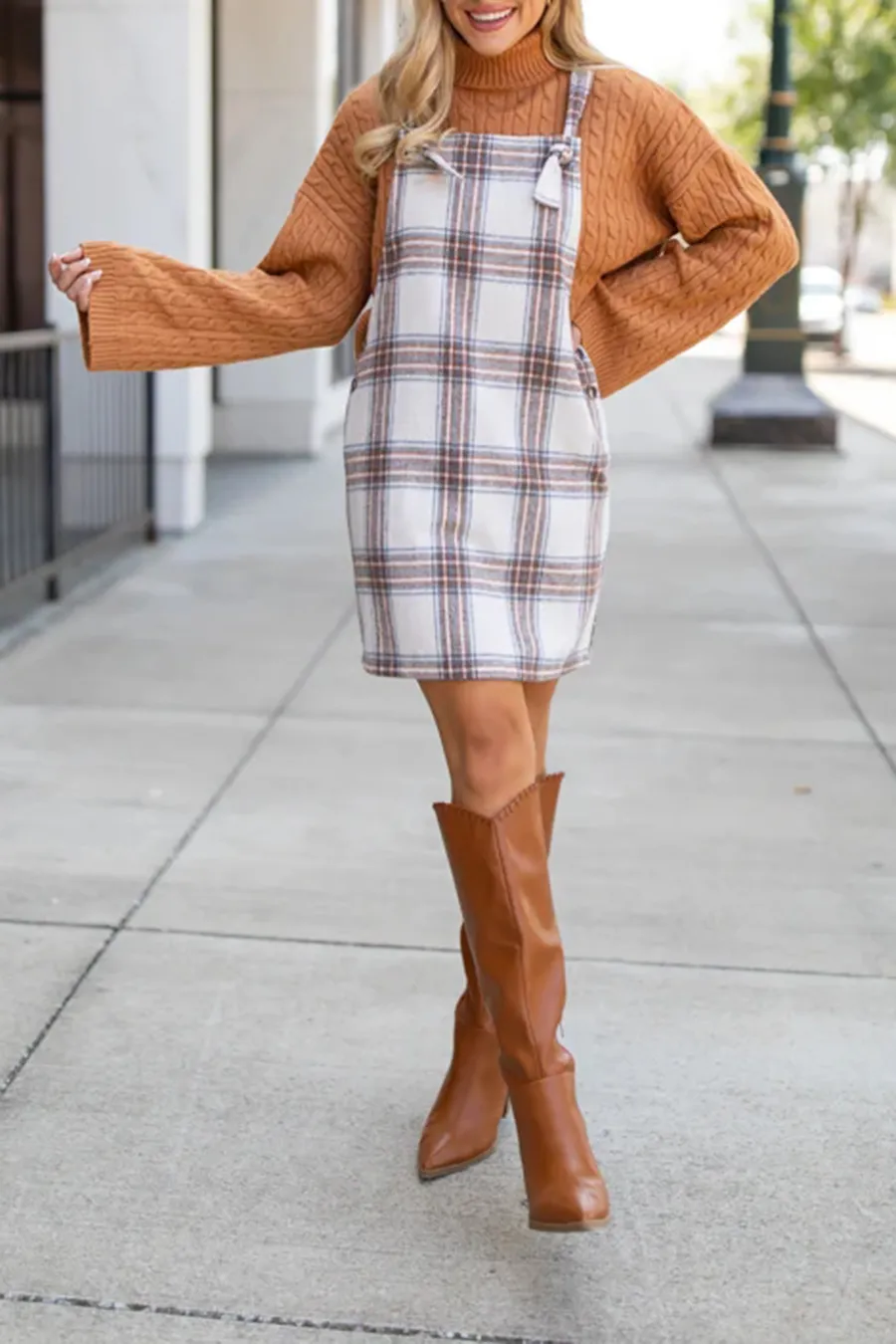Plaid Overall Mini Dress