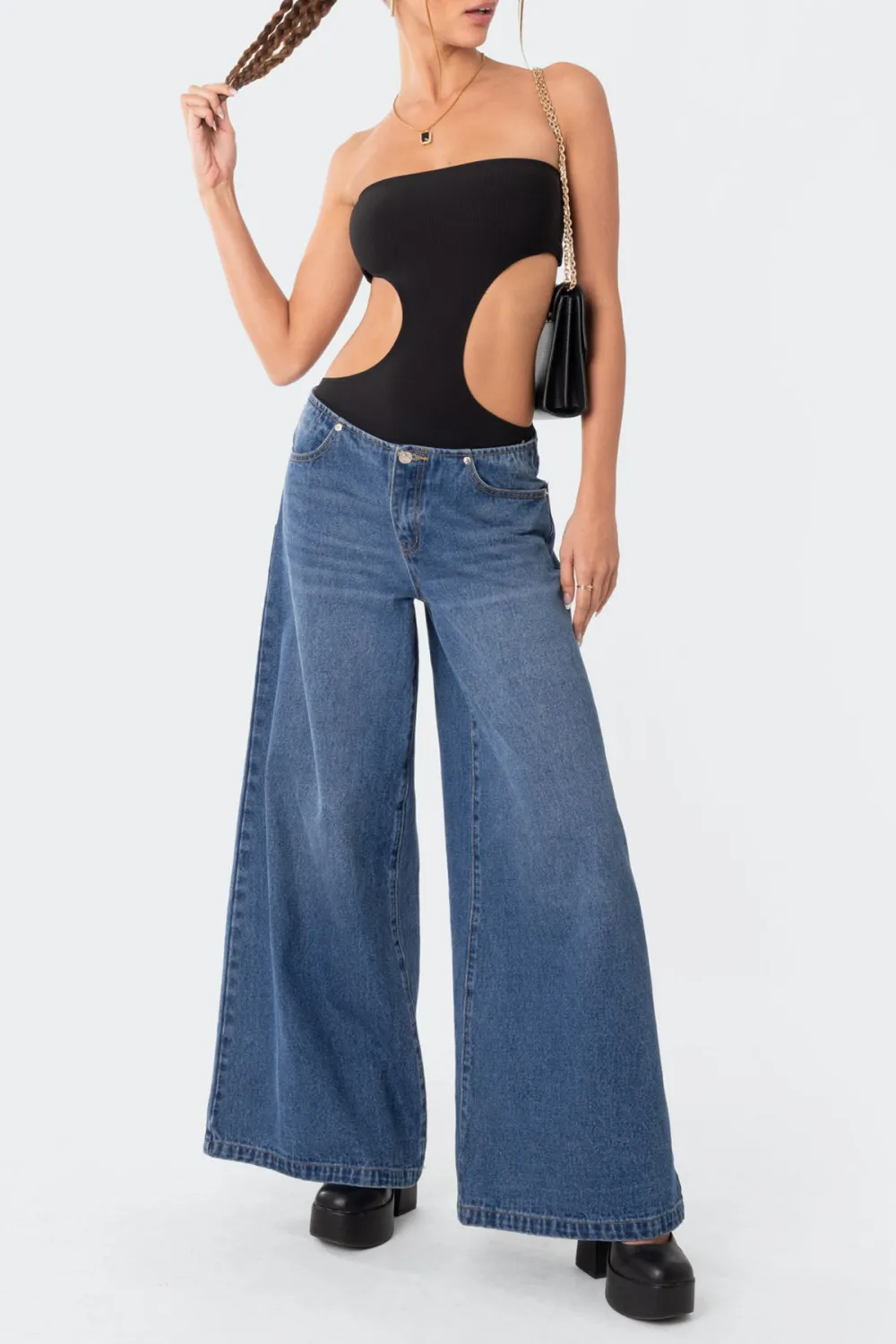 Ribbed Cut Out Bodysuit White
