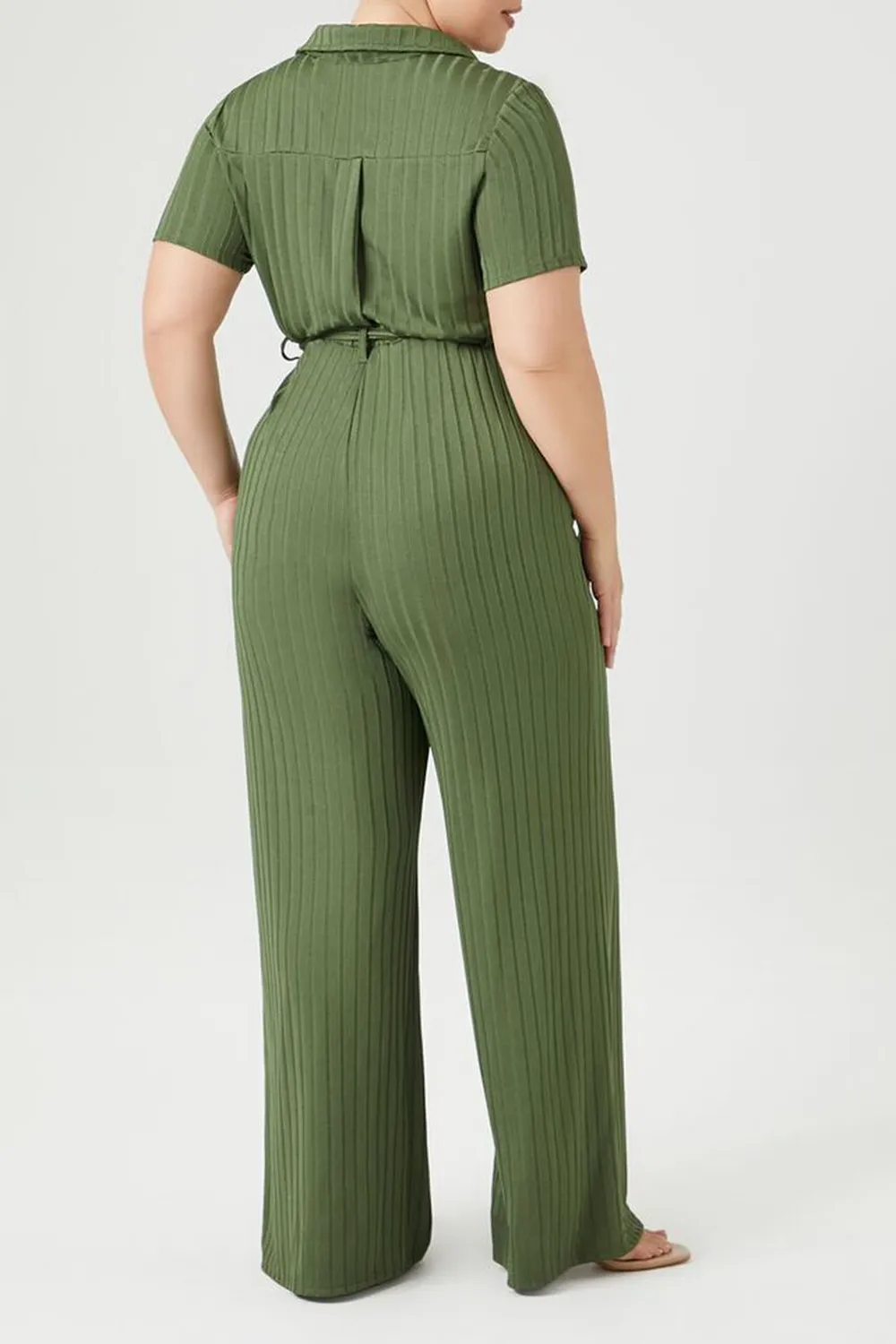 Plus Size Ribbed Wide-Leg Jumpsuit
