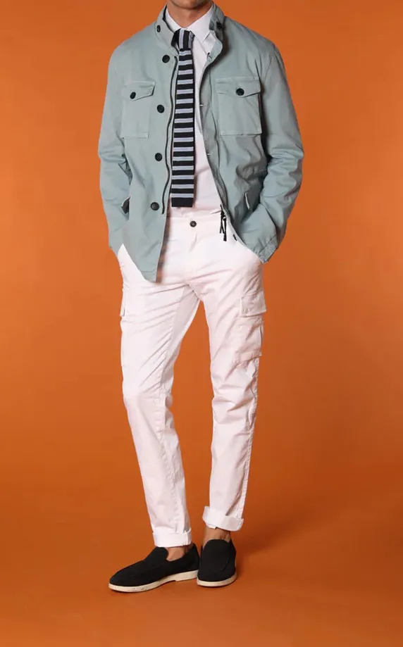 White Men's Slim Fit Cotton Stretch Overalls