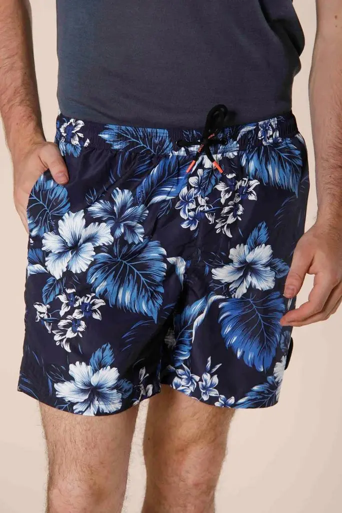 Men's Polyester Blue Floral Regular Fit Fashion Swim Trunks