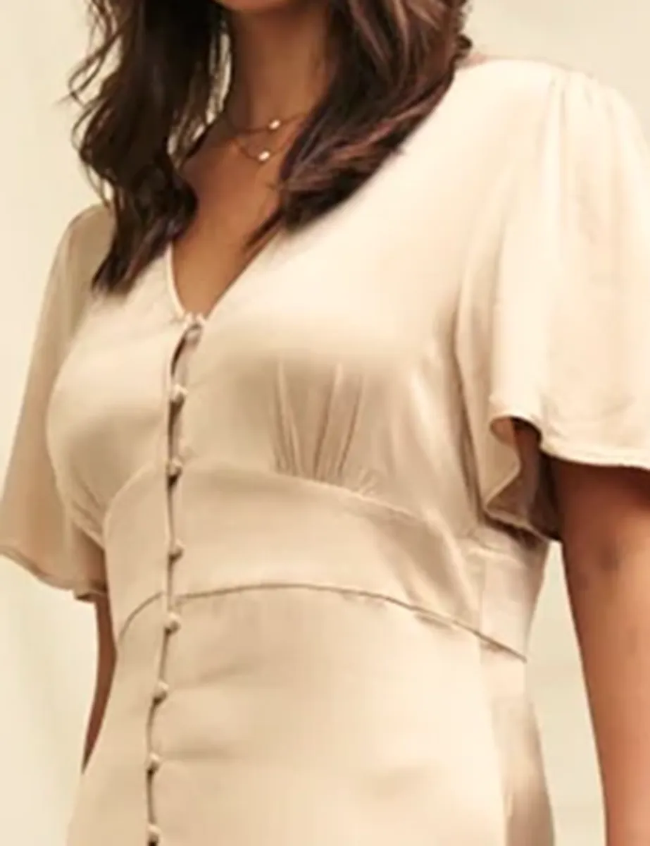 Champagne Satin Bridesmaid Maxi Dress