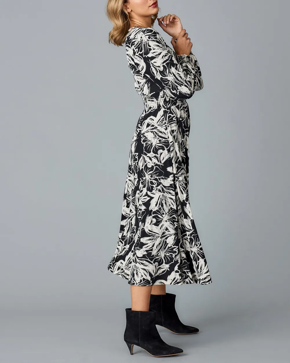 Black Floral Wrap Dress