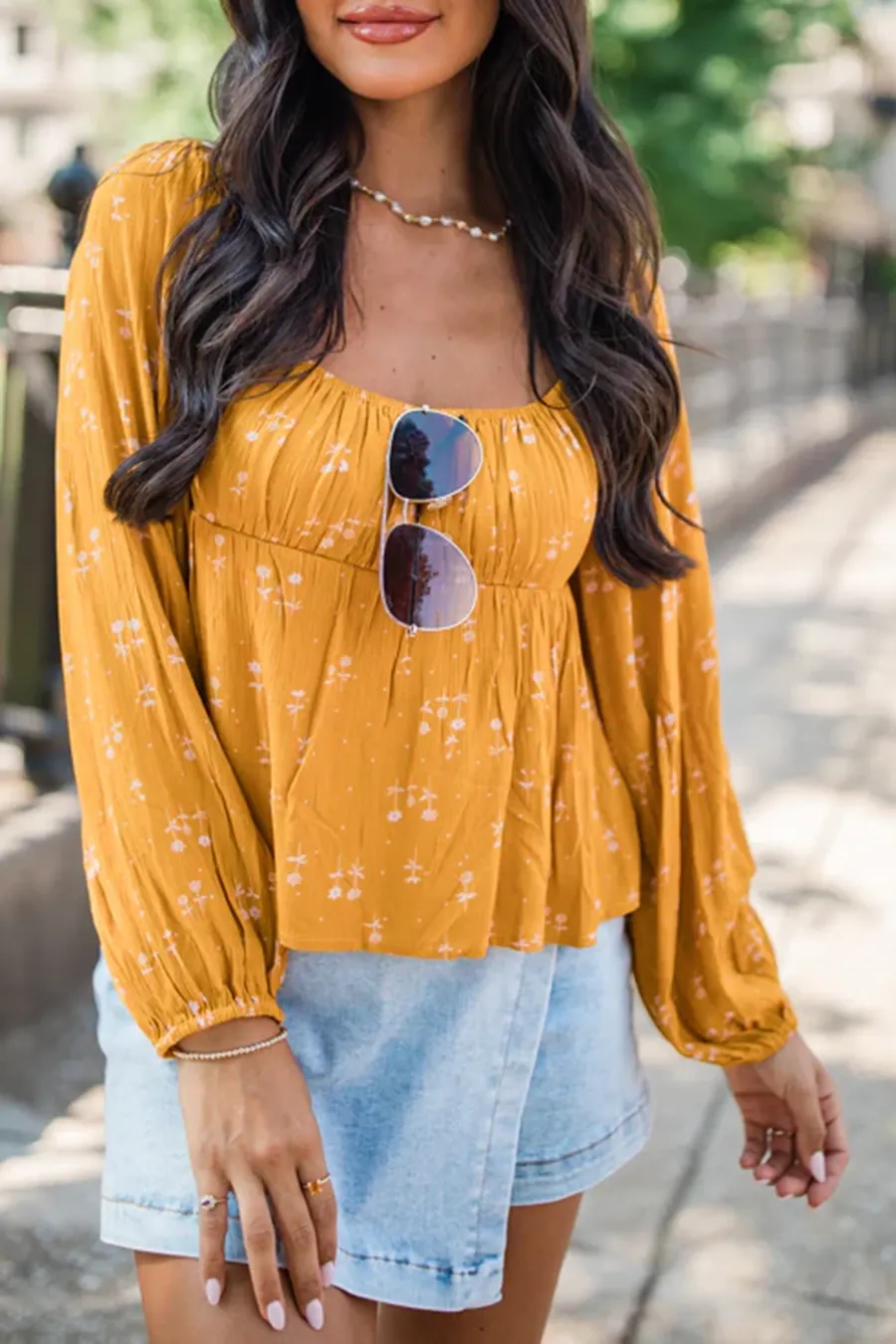 Mustard Floral Babydoll Blouse