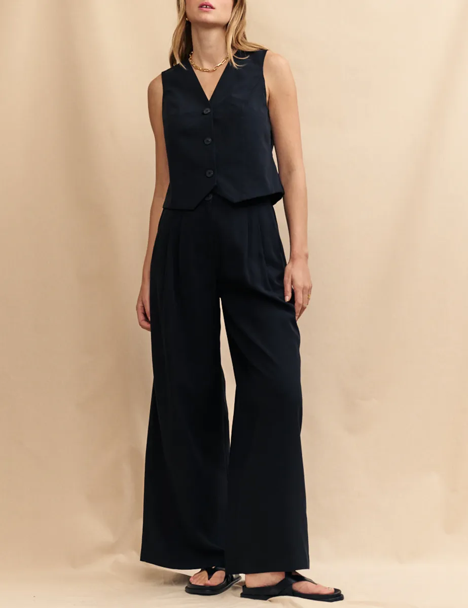 Black Tailored Front Pleat Trousers