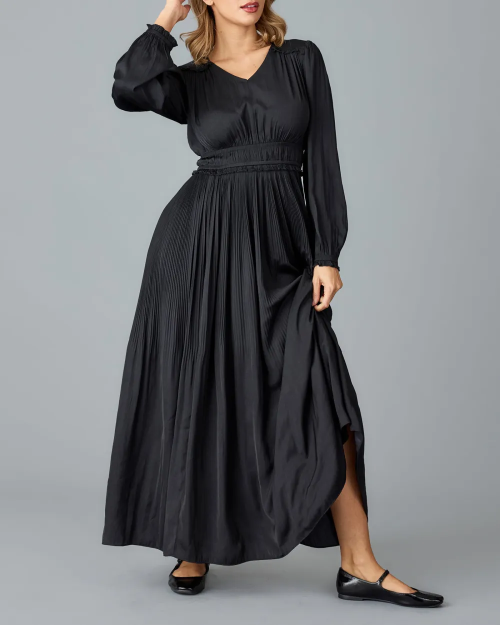 Black Smocked Waist Maxi Dress