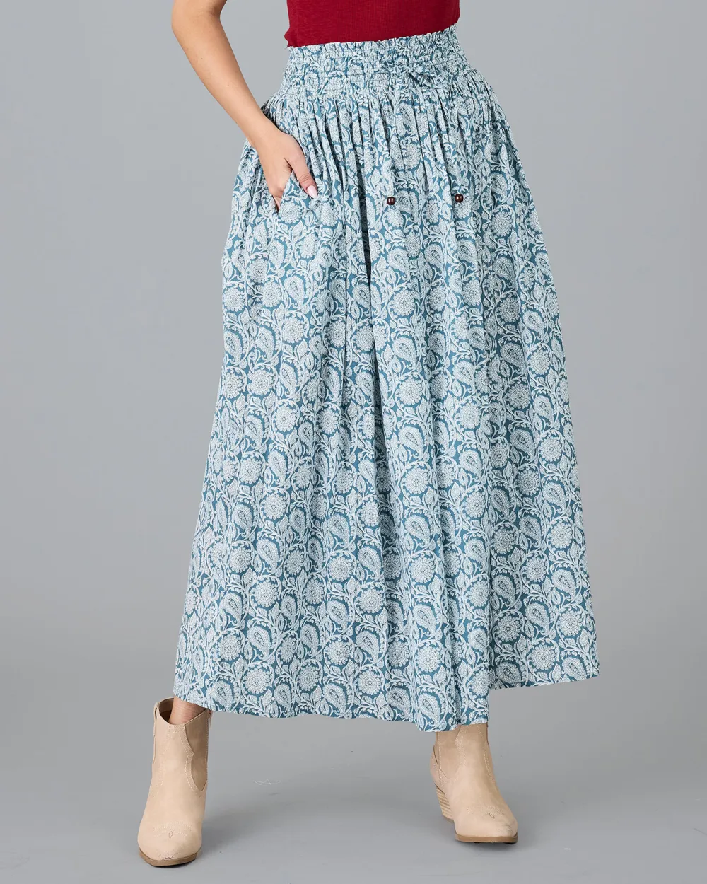 Light Blue Patterned Maxi Skirt