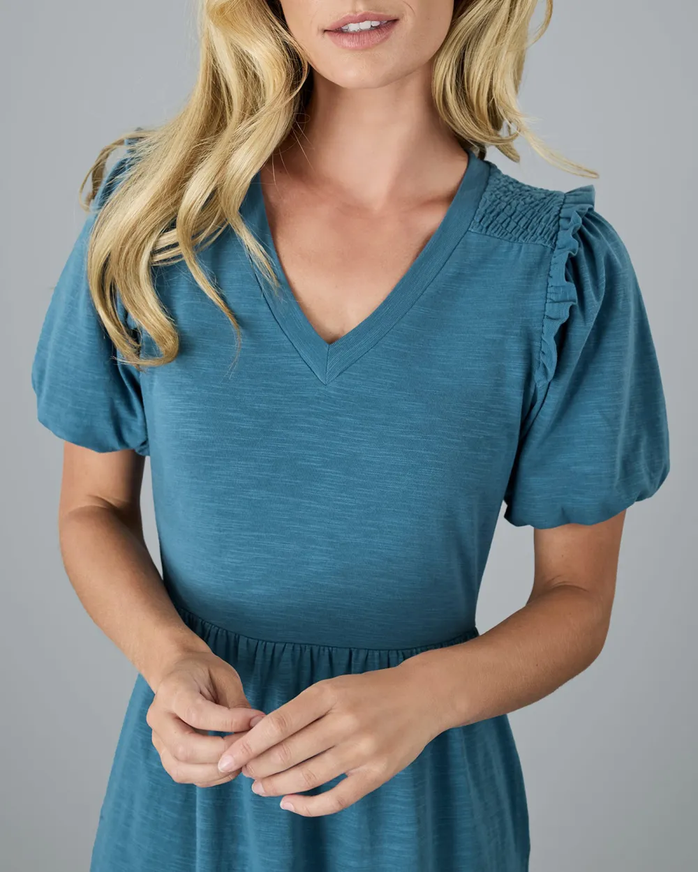 Blue Ruffled Hem Dress