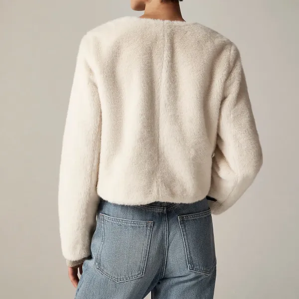 Crew Neck Faux Fur Jackets
