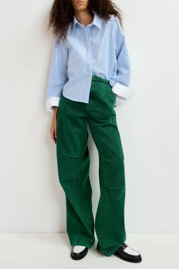 Blue Striped Button Down Long Sleeve Shirts
