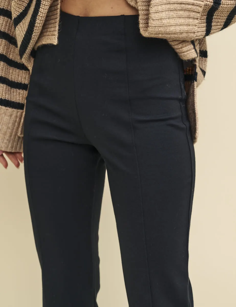 Black Cropped Kick Flare Trousers
