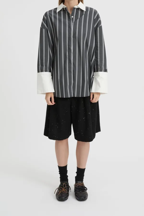 Classic Black And White Stripe Short-Sleeved Shirt