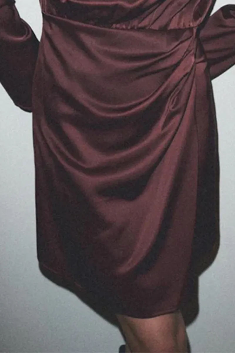 Draped Cowl Neck Long Sleeve Mini Dresses