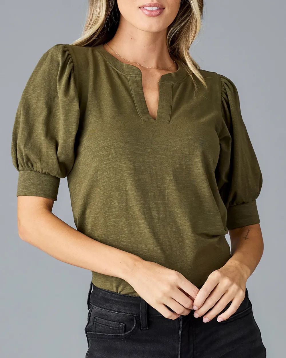 Fashionable Burnt Olive V Neck Blouse