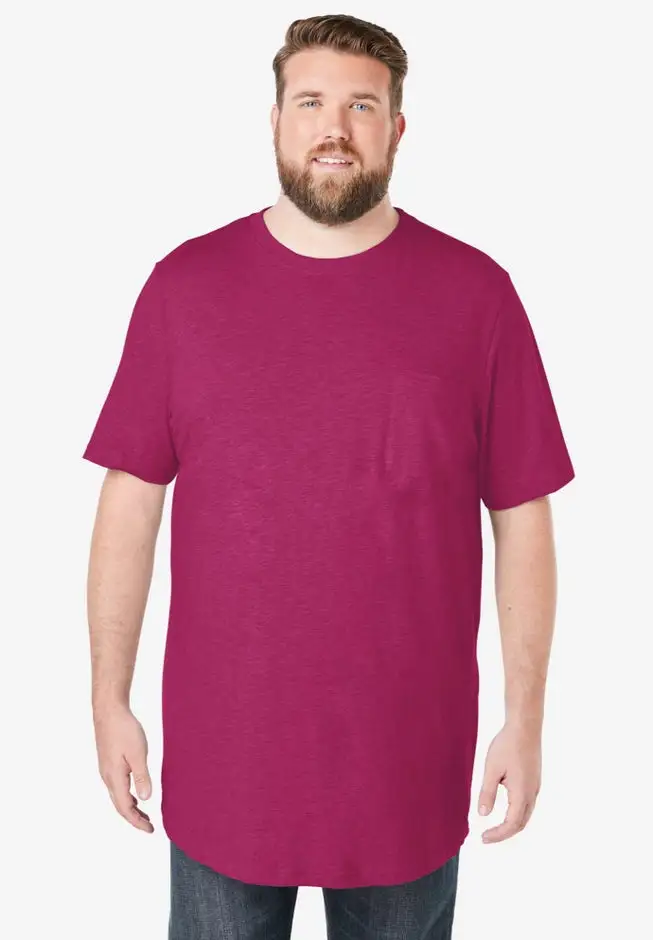 Shrink-Less Lightweight Longer-Length Crewneck Pocket T-Shirt