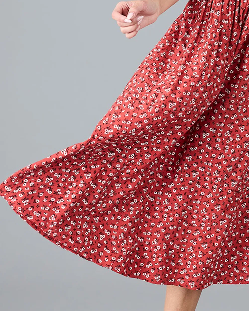 Red Mini Floral Print Midi Dress