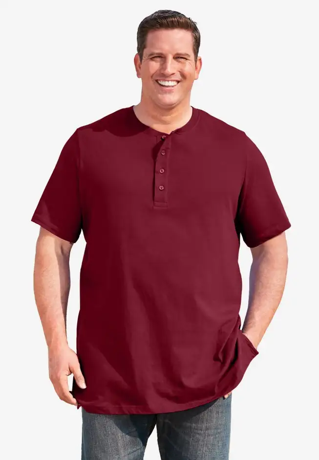 Shrink-Less Longer Length Lightweight Henley T-Shirt