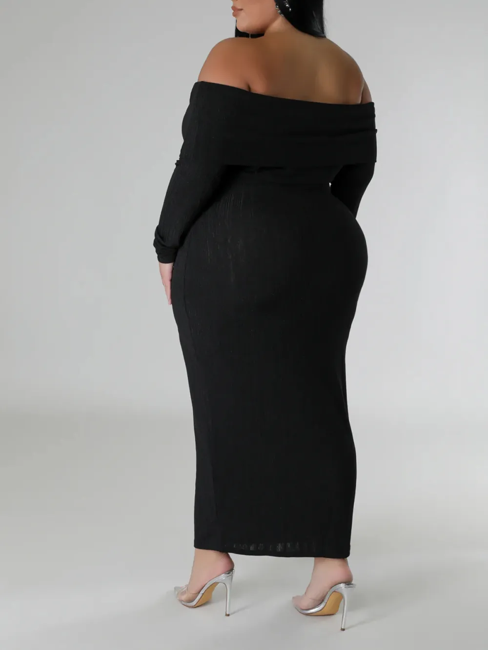 Long Sleeve Straight Neck Maxi Dress