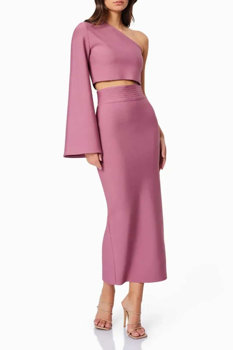 One Shoulder Flare Sleeve Two Piece Sets