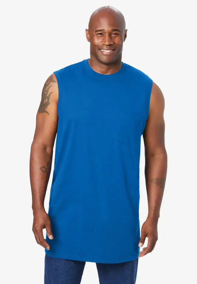 Shrink-Less Longer-Length Lightweight Muscle Pocket Tee