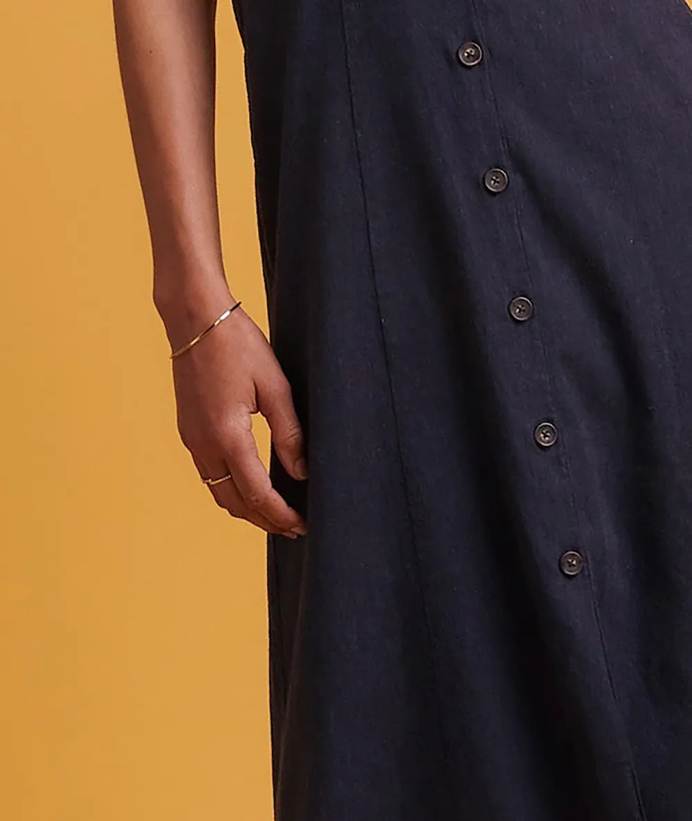 Navy Button-Down Sleeveless Midi Dress