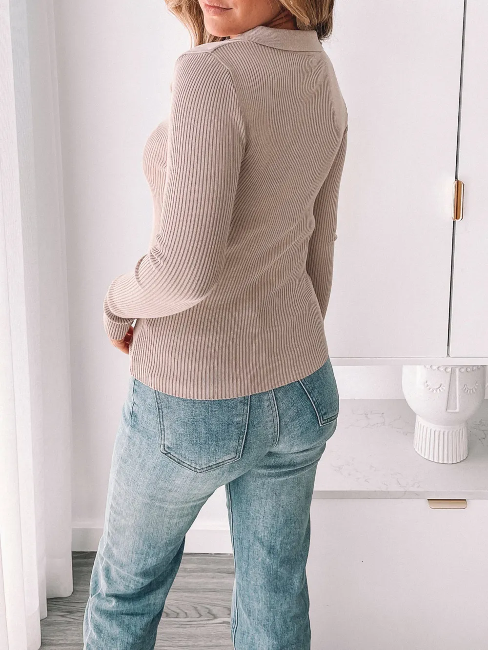 Beige Long Sleeve Knit Top