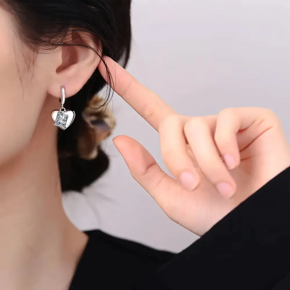 Chic Zircon Inlaid Heart Dangle Earrings