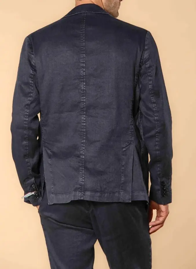 Navy Blue Men's Cotton and Linen Twill Suit Jacket