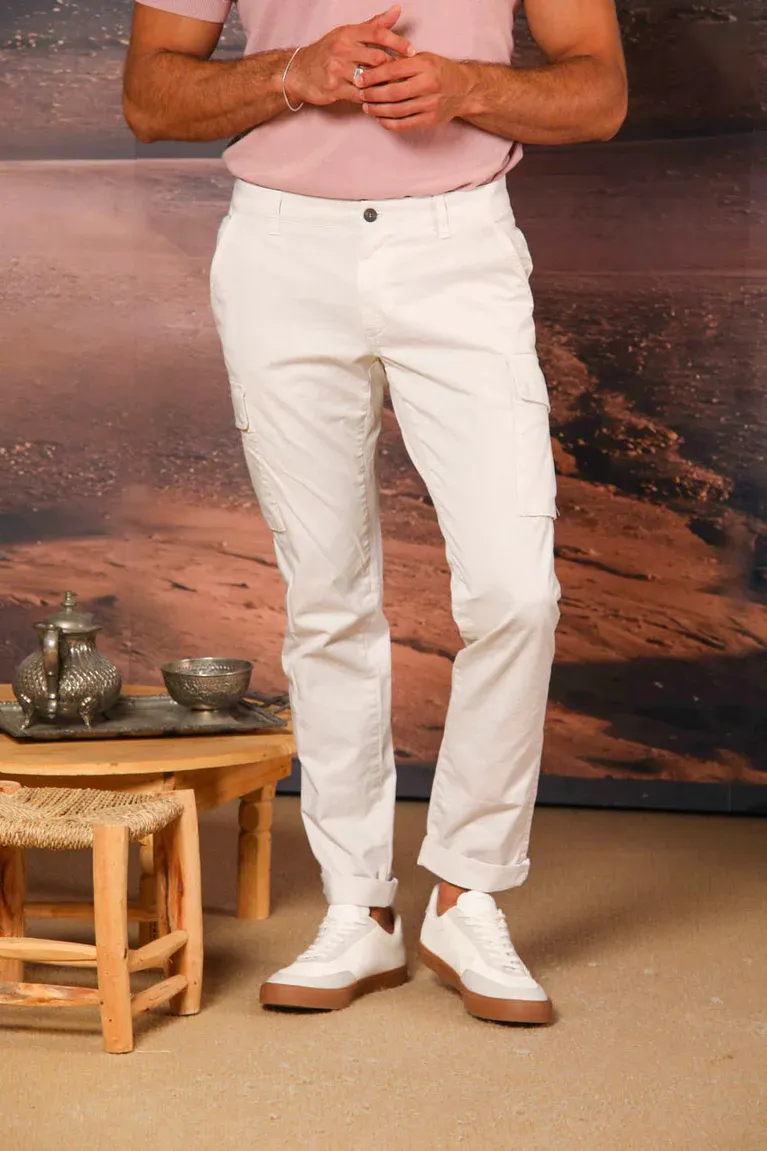 Men's Off-white Stretch Cotton Slim Fit Large Pocket Overalls