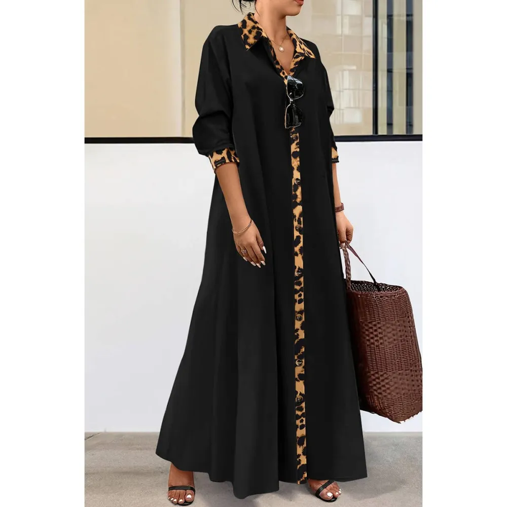 Plus Size Leopard Print Elegant Long-Sleeve Dress