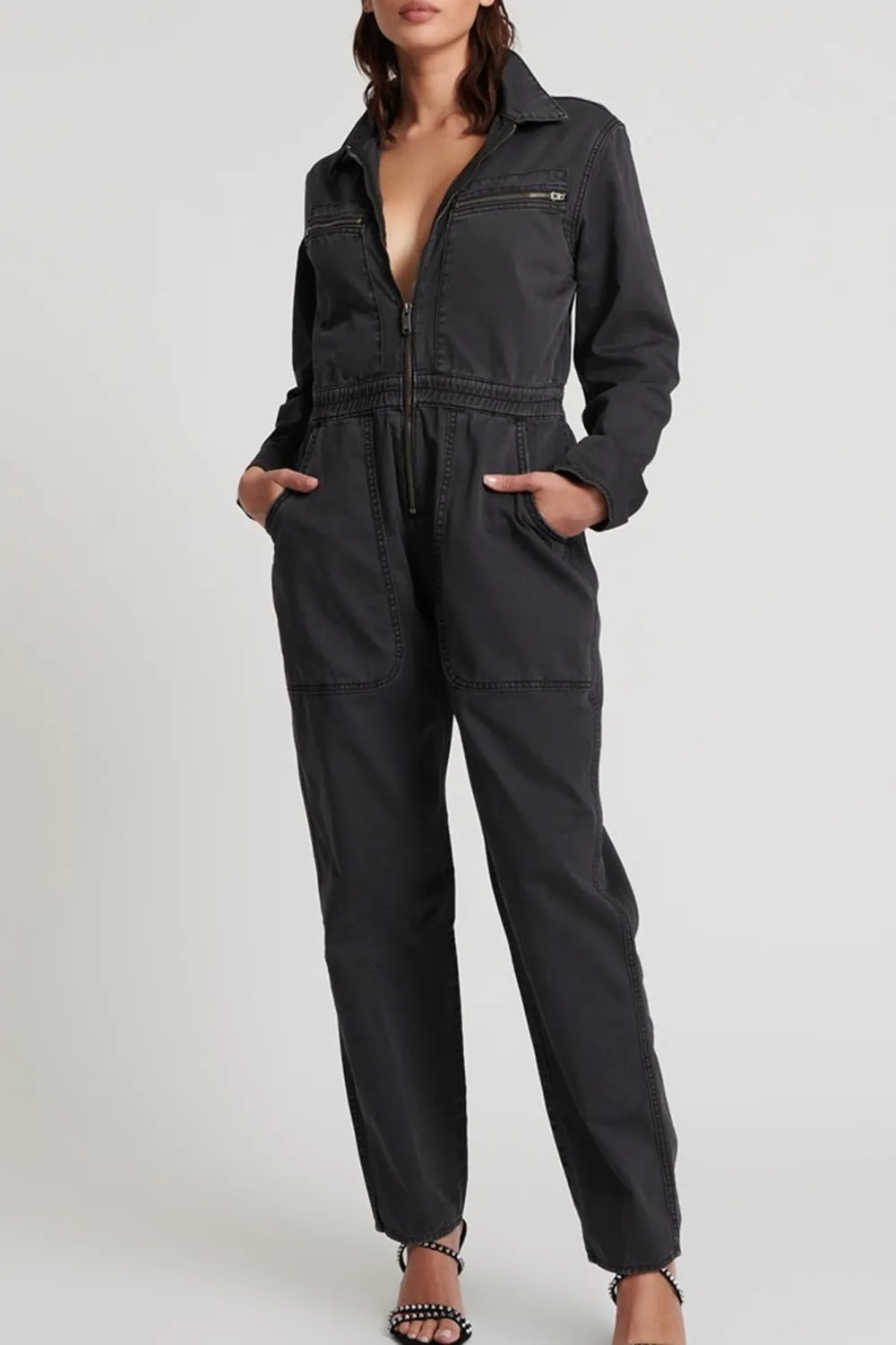Black Vintage Simple Workwear Jumpsuit