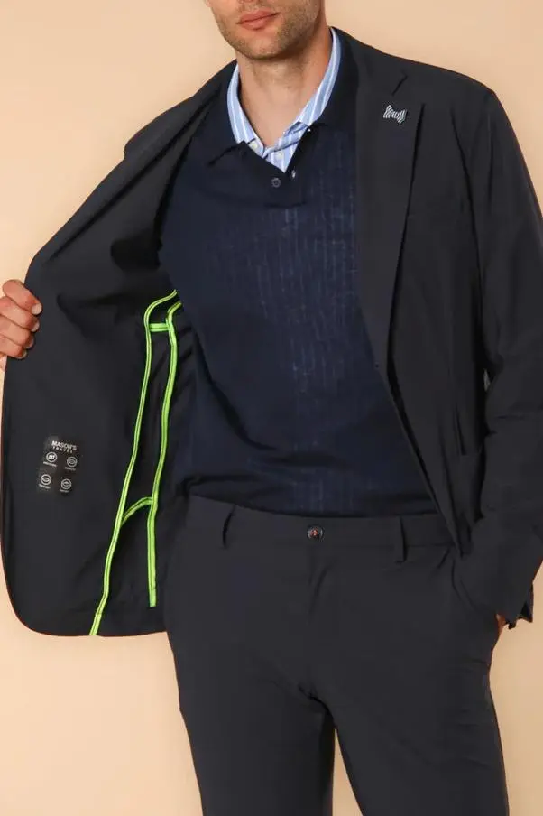 Men's Business Casual Button-Down Knit Navy Blue Blazer