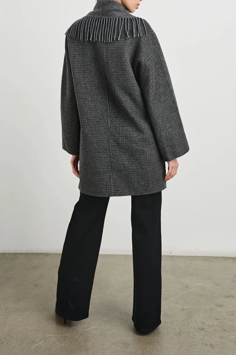 Wool Coat With Fringed Collar Design