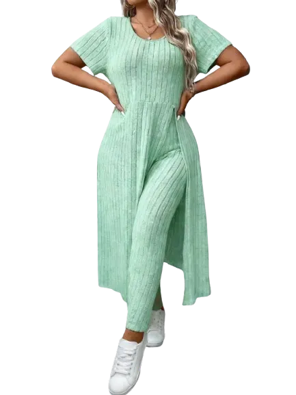 Women's Plus Size Minimalist Ribbed 2pc Tunic Set