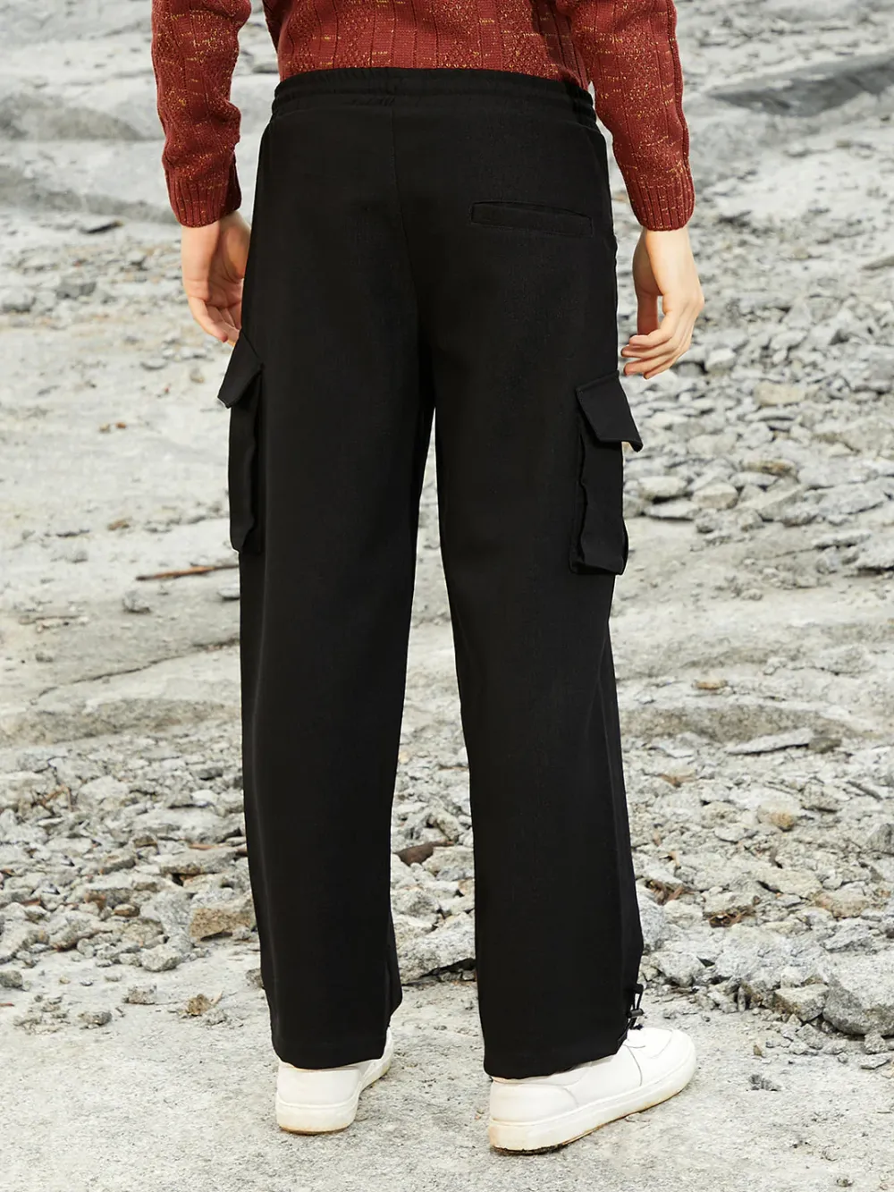 Black Straight-Fit Utility Trousers