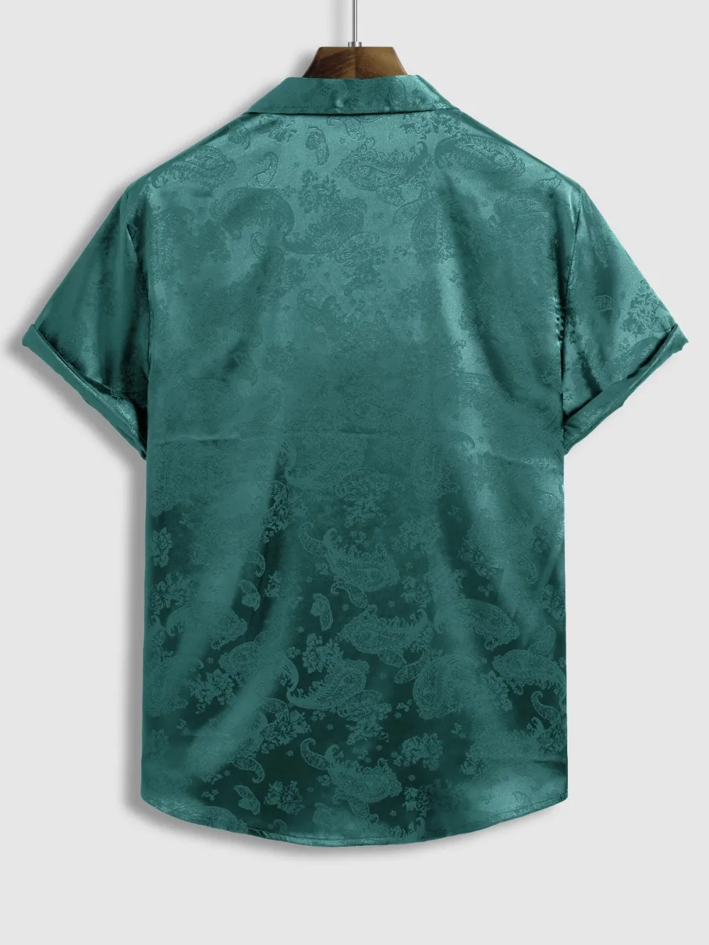 Men'S Satin Paisley Pattern  Cuban Collar Shirt Casual Shorts Set
