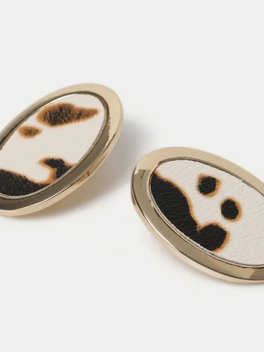 Cow Print Oval Stud Earrings