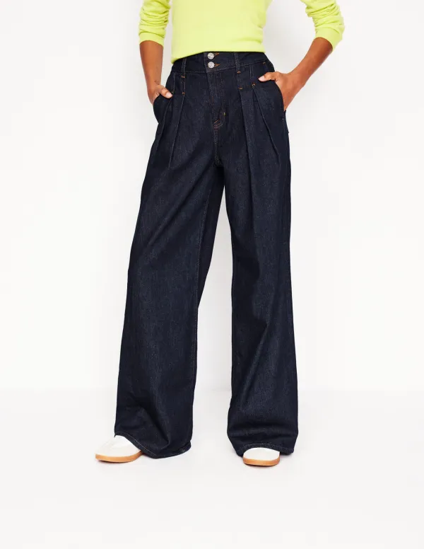 Dark Blue Mid - Rise Fluid Denim Pants