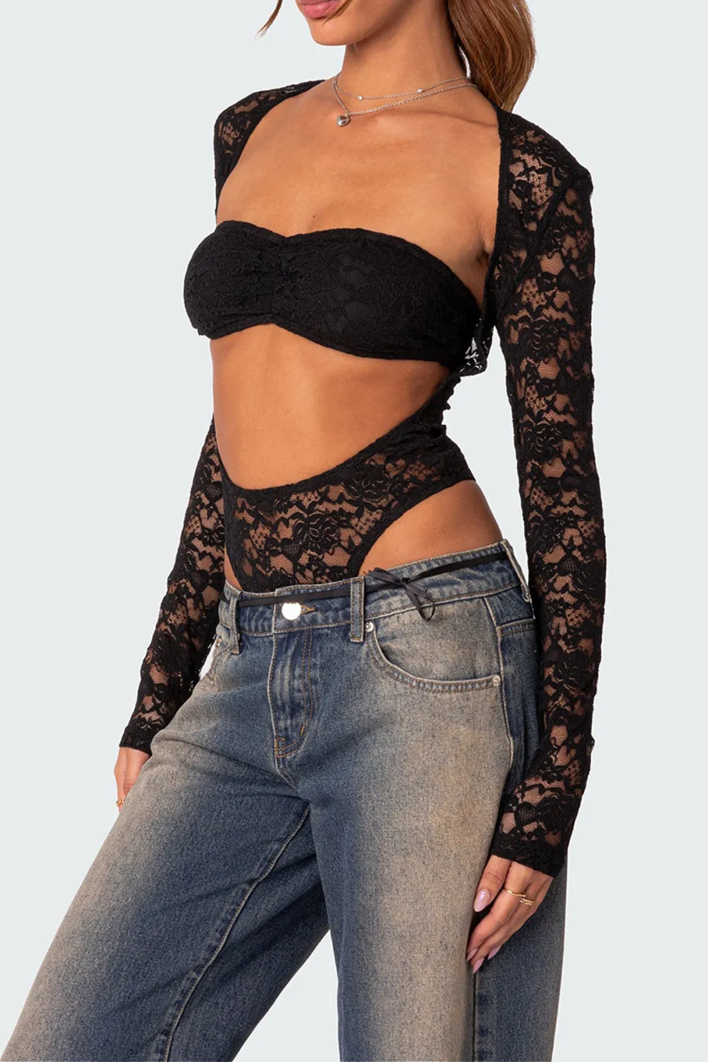 Two Piece Sheer Lace Bodysuit